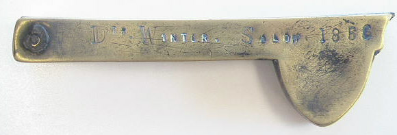 Brass fleam marked Dr. Winter, Salopp and 1856.